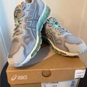 ASICS Gray and Green Running Shoes